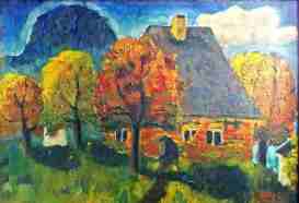 "Pörtschach am Berg, Schülerarbeit als Ölbild von Dr. Herbert Wiedergut