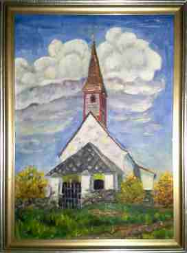 Kirche in Stocklitz, Ölbild aus dem Jahre 1964 von Dr. Herbert Wiedergut