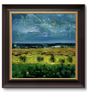 Blick über die Rapsfelder zur Ostsee, Acrylminiatur von Dr. Herbert Wiedergut
